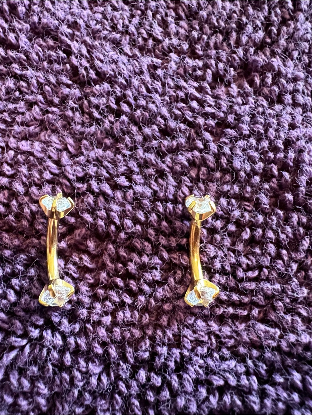 Gold-Tone Curved Barbell Earrings - good for brow piercings and rook piercings